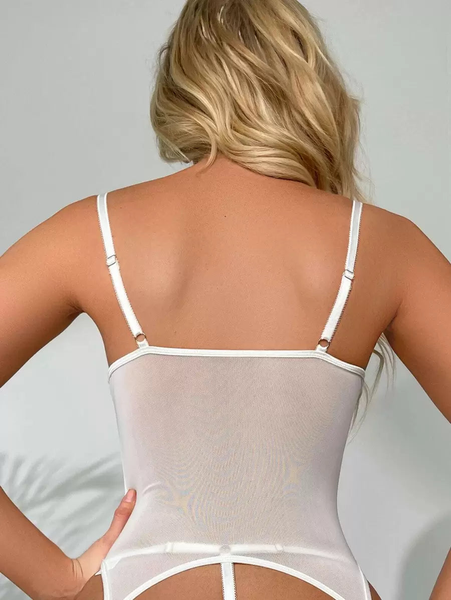 4 ensembles Lingerie ensemble de corset à galons frontaux contrastés en maille, avec porte-jarretelles