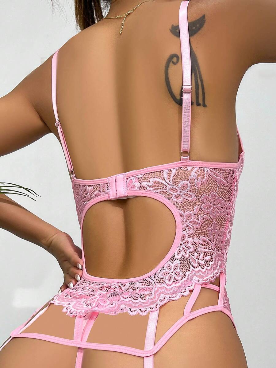Crystal Vow Ensemble de lingerie corset avec jarretelles et armatures florales en dentelle
