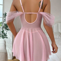 Crystal Vow Robe de lingerie sexy avec appliqués en maille, armature et string