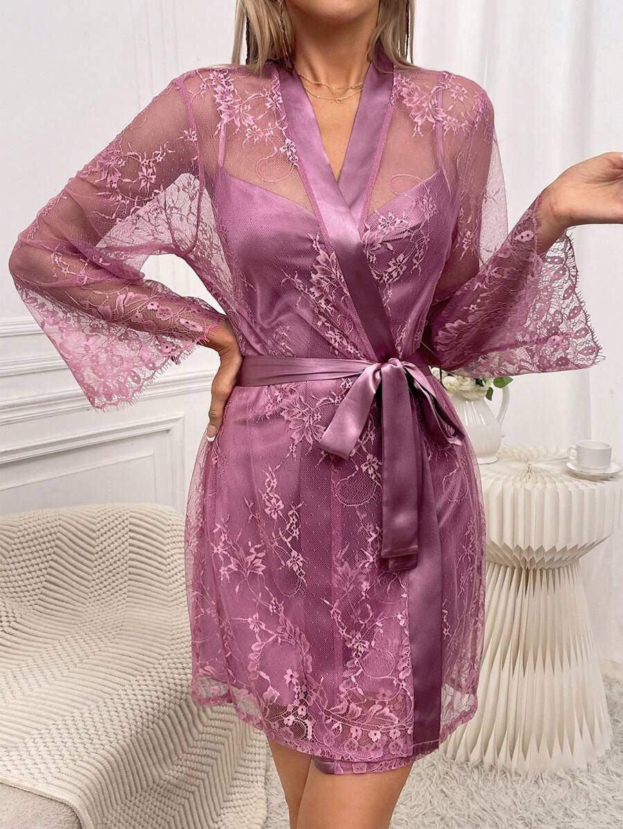 Ensemble de pyjama simple et sobre avec décoration en dentelle pour femmes, lingerie de mariée, vêtements d'automne
