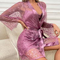 Ensemble de pyjama simple et sobre avec décoration en dentelle pour femmes, lingerie de mariée, vêtements d'automne