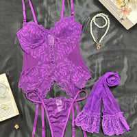 Ensemble de lingerie de corset jarretelle avec armature florale