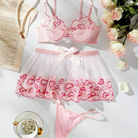 Ensemble De Lingerie À Broderie Cœur En Tulle À Armature