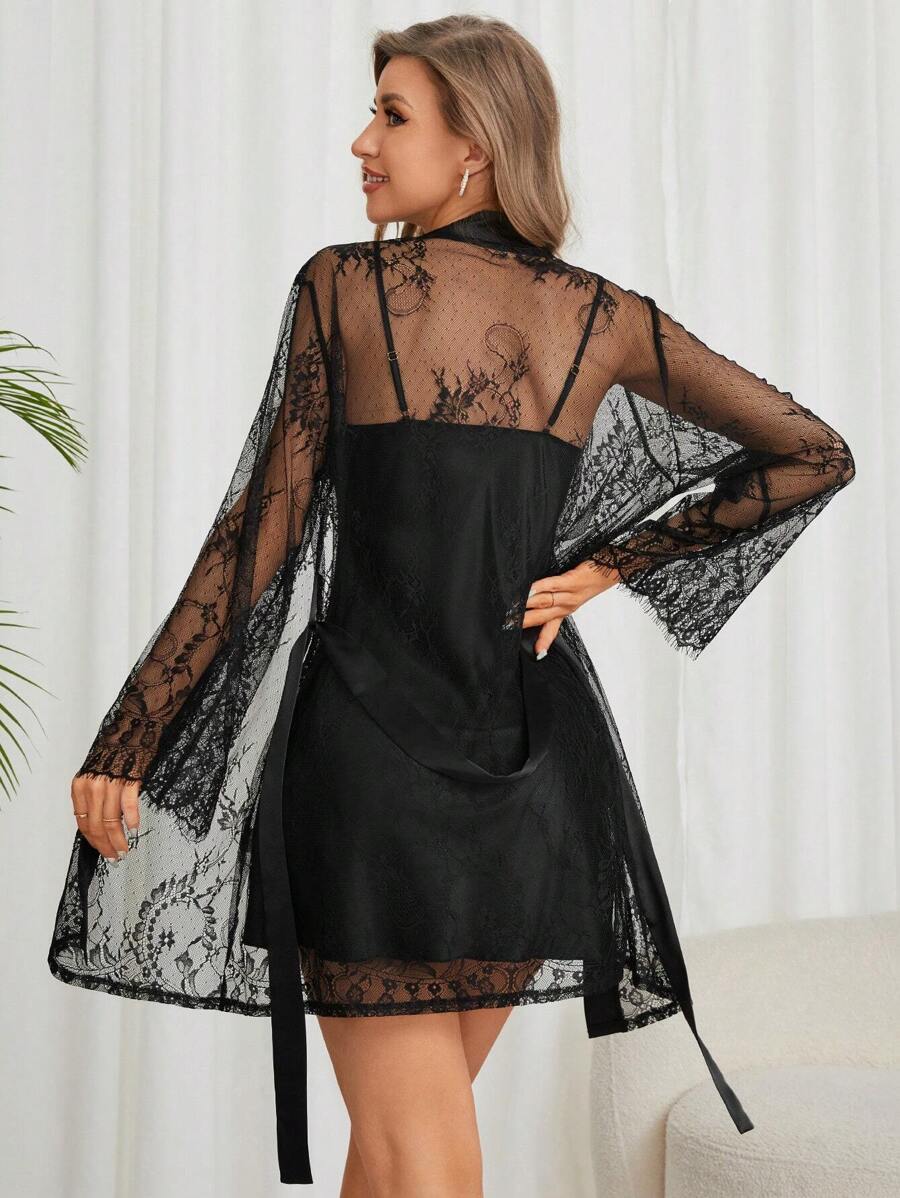 Ensemble de pyjama simple et sobre avec décoration en dentelle pour femmes, lingerie de mariée, vêtements d'automne