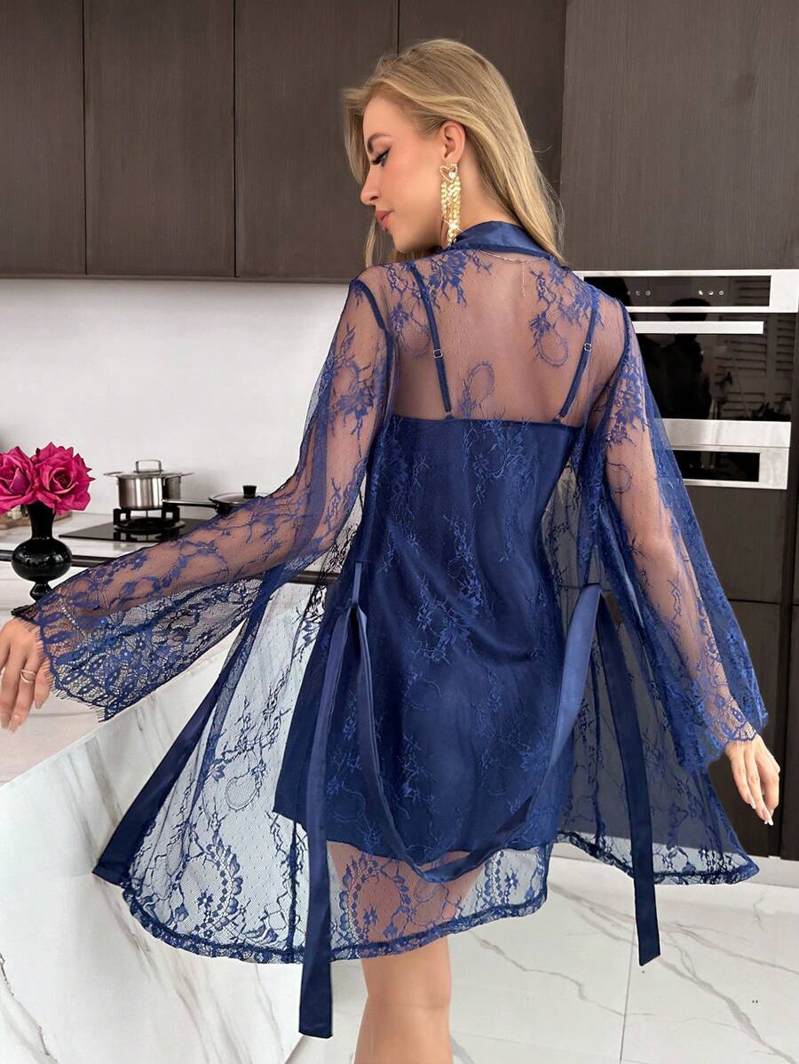 Ensemble de pyjama simple et sobre avec décoration en dentelle pour femmes, lingerie de mariée, vêtements d'automne