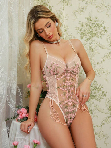 FloralLove Body en tulle brodé avec laçage