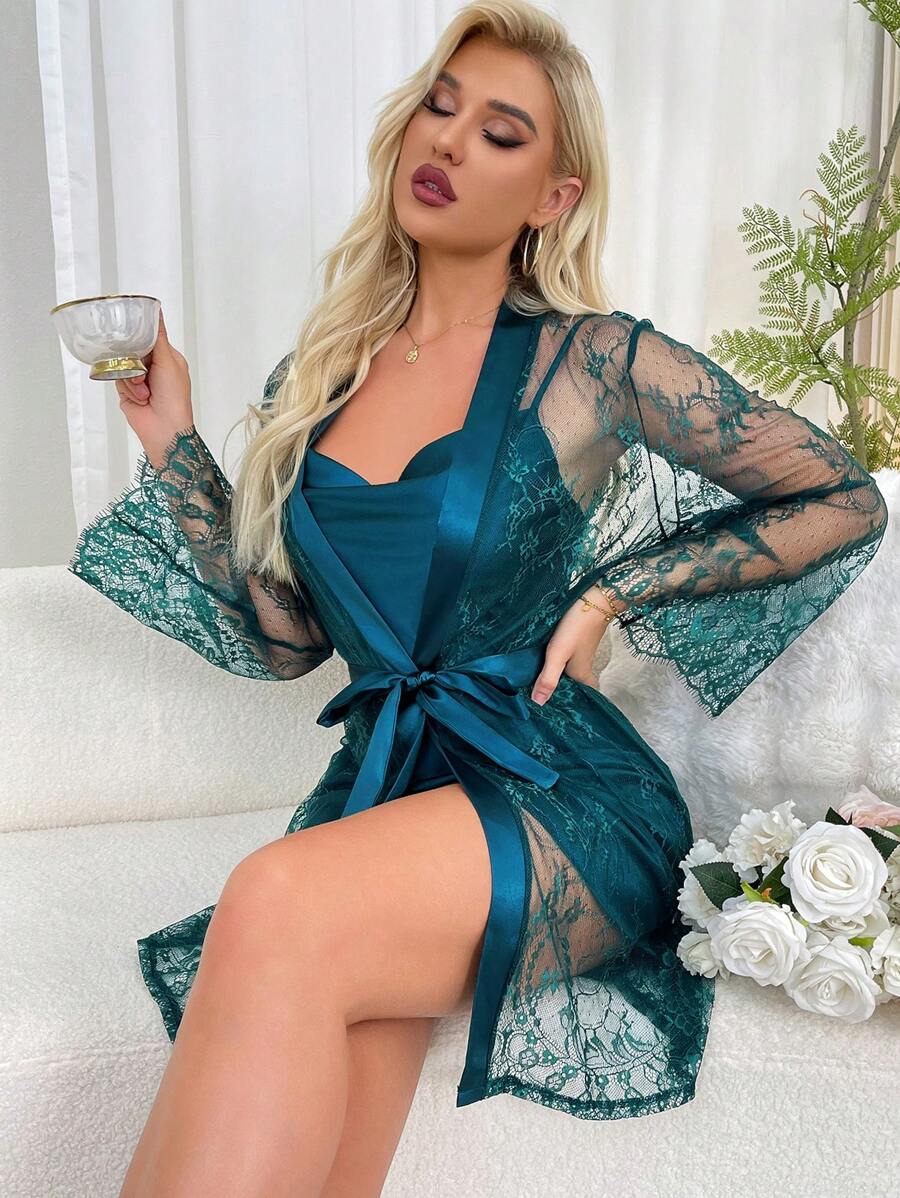 Ensemble de pyjama simple et sobre avec décoration en dentelle pour femmes, lingerie de mariée, vêtements d'automne