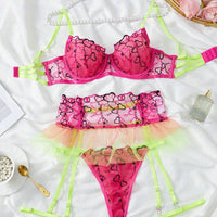 SHEIN 5 pièces Ensemble de lingerie sexy pour femmes brodé avec soutien-gorge à armatures