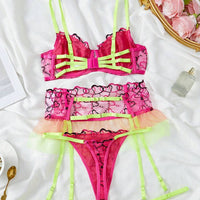 SHEIN 5 pièces Ensemble de lingerie sexy pour femmes brodé avec soutien-gorge à armatures