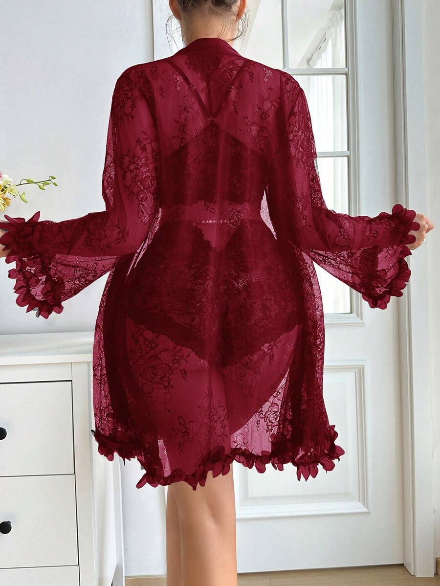 SilkySpell Ensemble de lingerie sexy avec patchwork en dentelle pour femmes