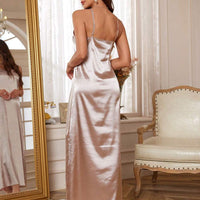 Slumberist 3 pièces Ensemble de vêtements de nuit pour femmes avec robe de chambre en dentelle contrastée, nuisette en satin et shorts, vacances