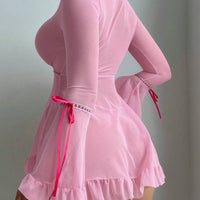 Robe de lingerie sexy à manches longues avec volants rétro