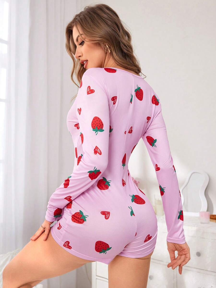 Combinaison-short imprimé cerises pour femme, automne