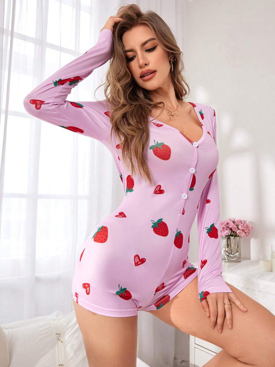 Combinaison-short imprimé cerises pour femme, automne