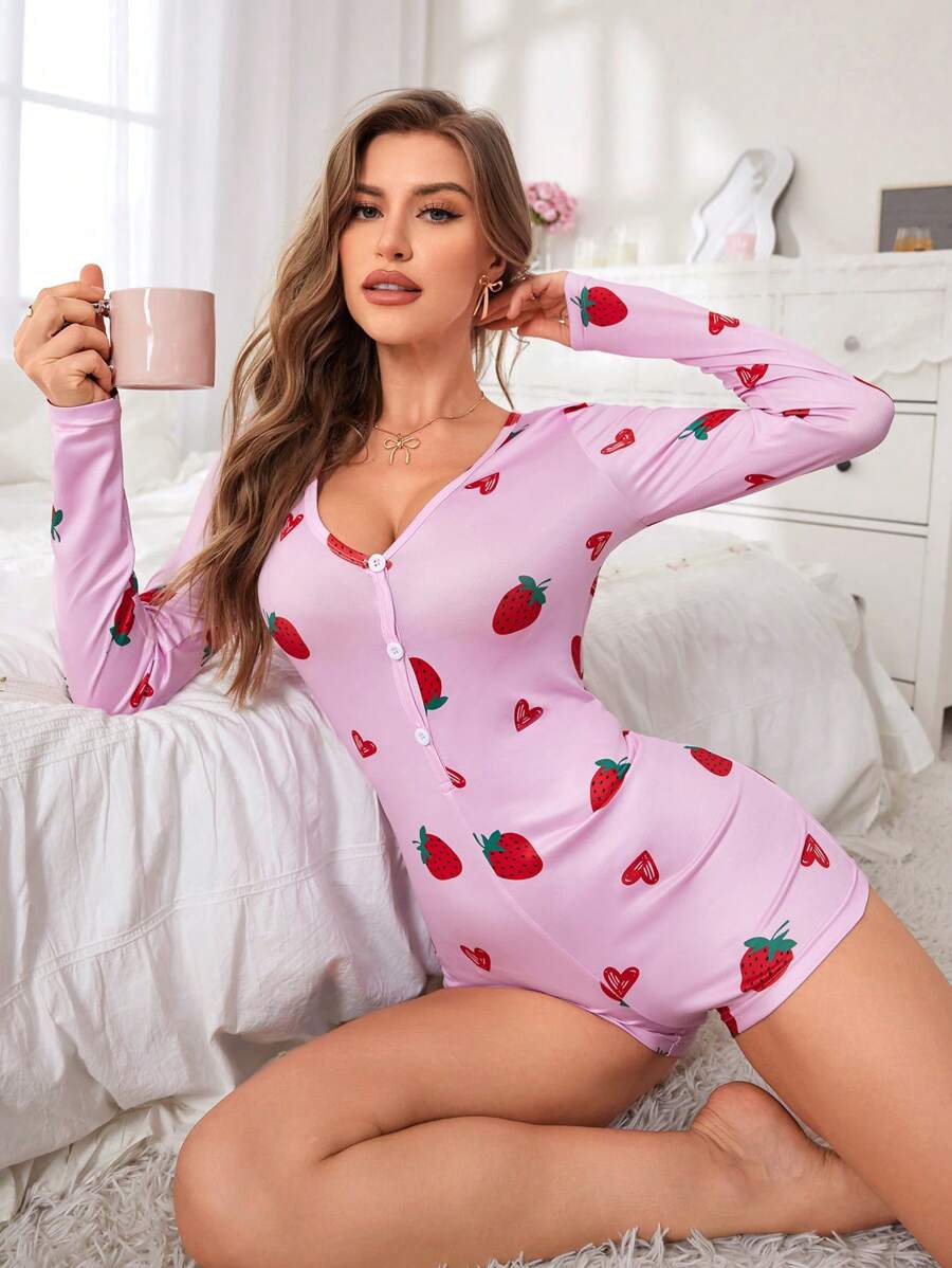 Combinaison-short imprimé cerises pour femme, automne