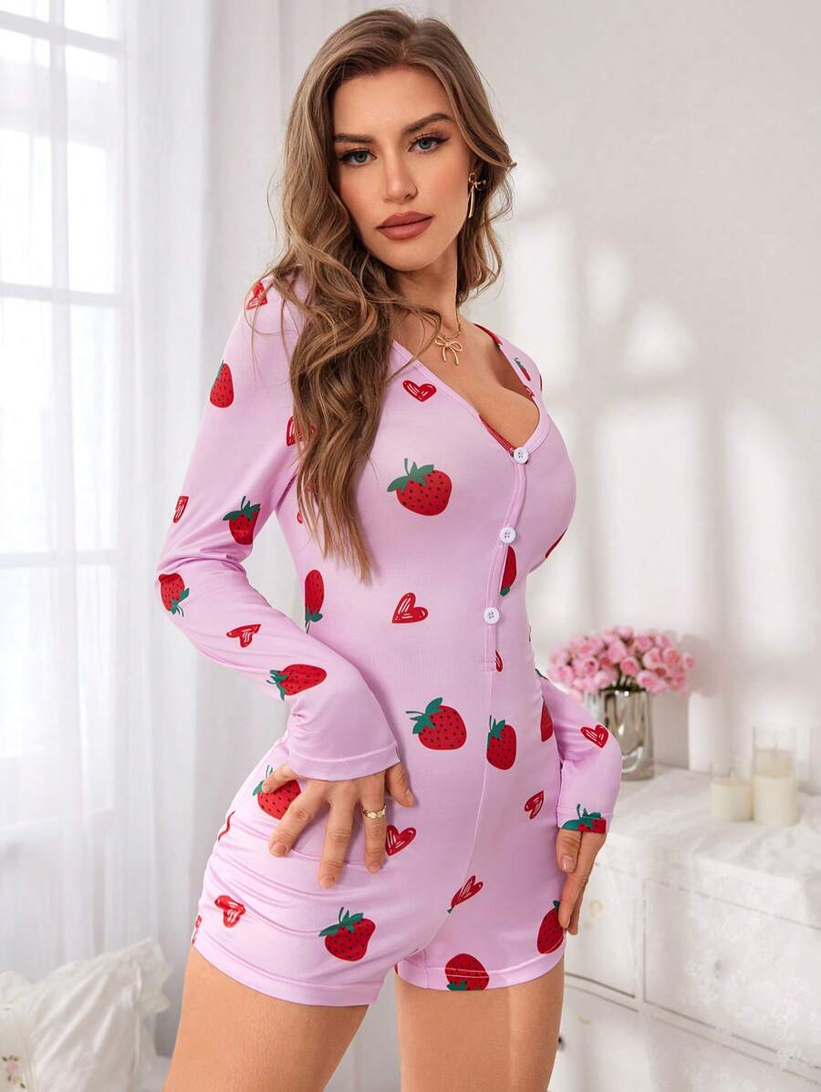 Combinaison-short imprimé cerises pour femme, automne