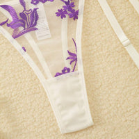 SHEIN 3 pièces/set Ensemble soutien-gorge sans fil et culotte violet sexy avec broderie florale pour femmes