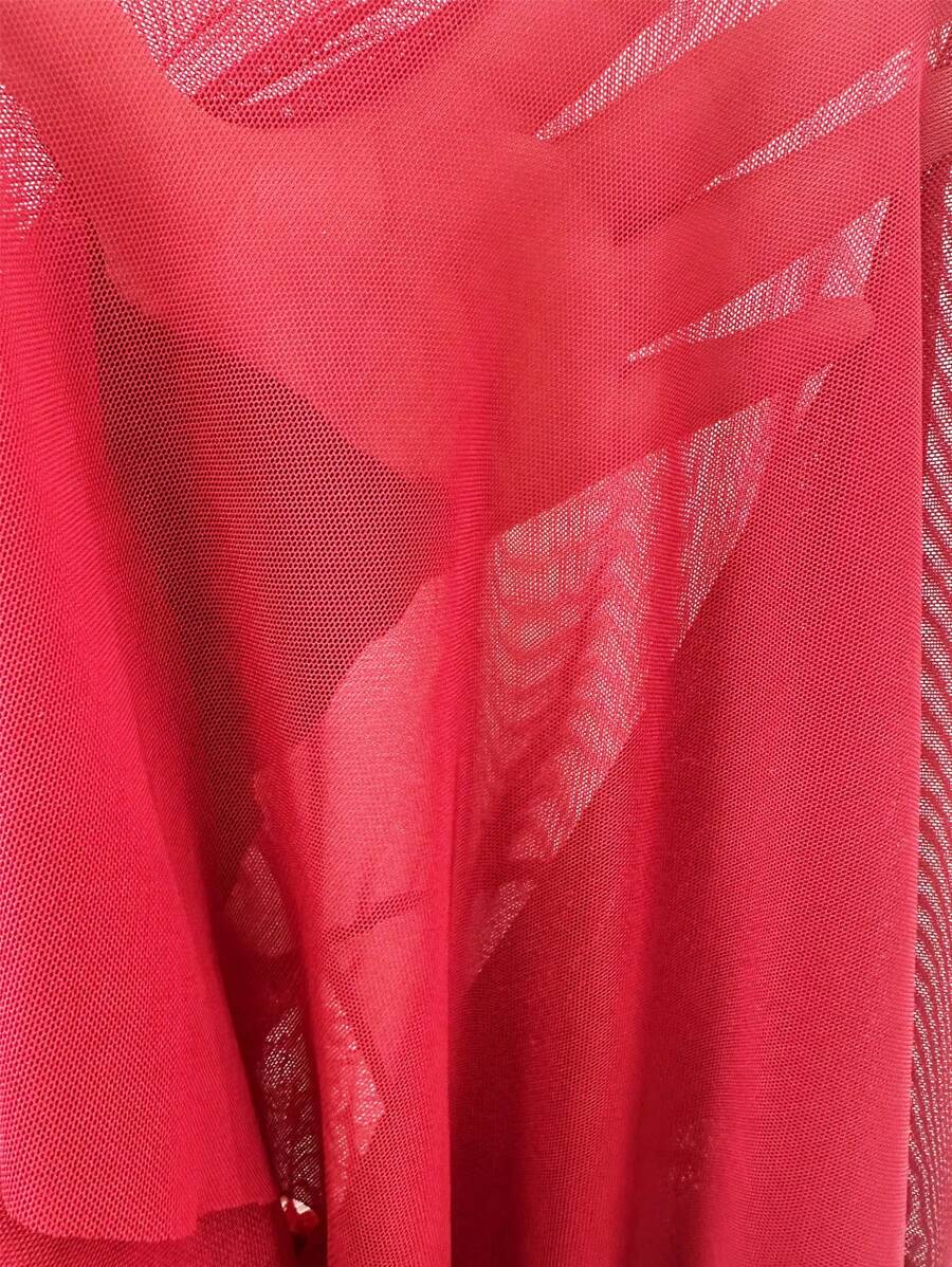 2 pièces Ensemble de nuisette sexy avec contraste de dentelle et de maille pour femmes