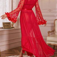 Robe ample à volant de tulle à décor floral 3D