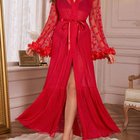 Robe ample à volant de tulle à décor floral 3D