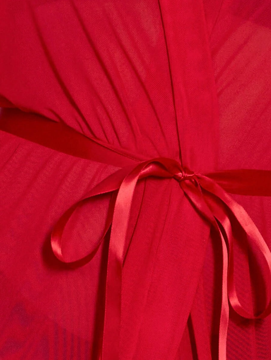 Robe ample à volant de tulle à décor floral 3D