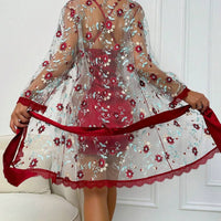 2 pièces Ensemble de nuisette et robe de chambre avec broderie florale sexy, vêtements d'automne