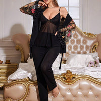 Slumberist 3 pièces Ensemble de pyjamas sexy pour femme avec patchwork en dentelle