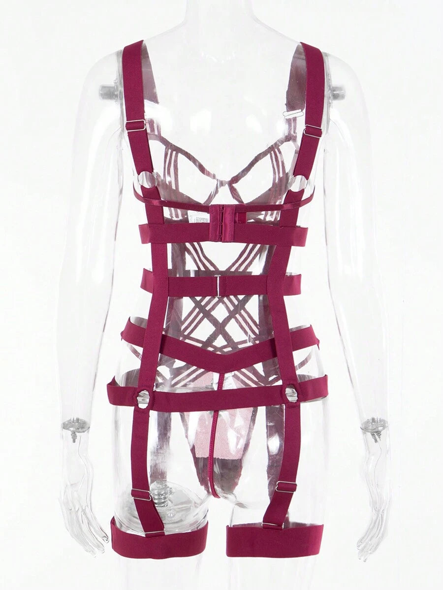 SpicyHot Ensemble de 4 pièces sexy pour femmes avec soutien-gorge à armatures, string, jarretelles. Design sexy, créatif, et romantique pour sortir