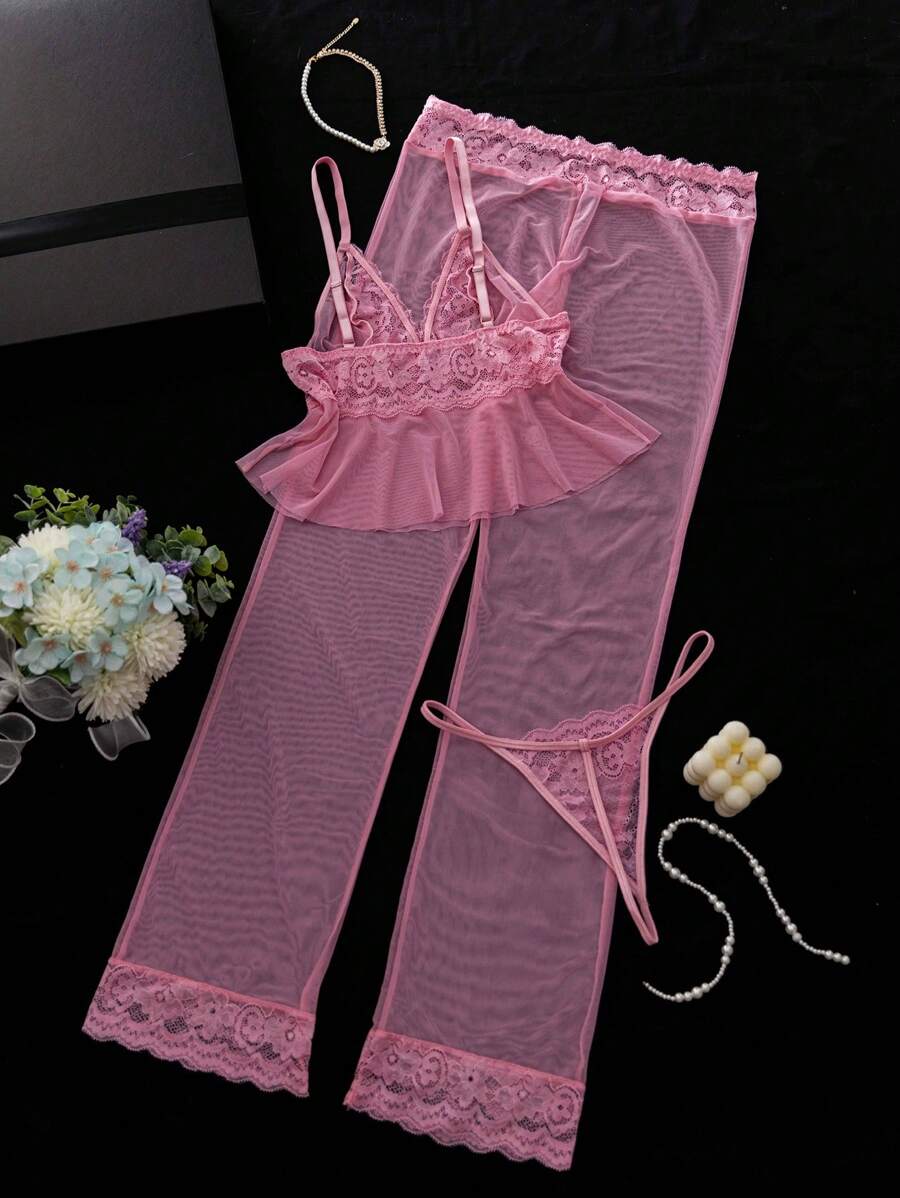 3 pièces Ensemble de lingerie sexy avec contraste de dentelle