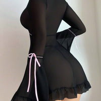 Robe de lingerie sexy à manches longues avec volants rétro