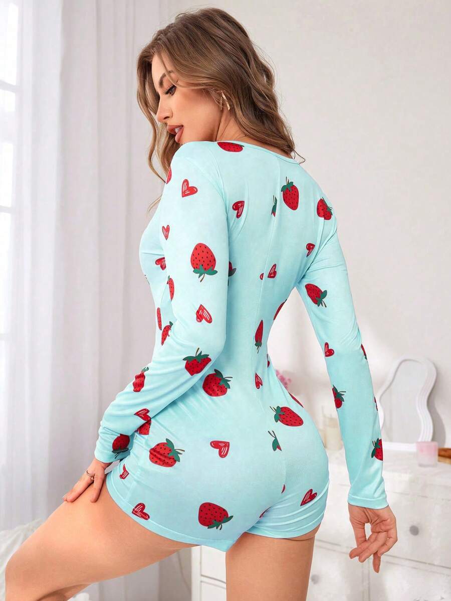 Combinaison-short imprimé cerises pour femme, automne