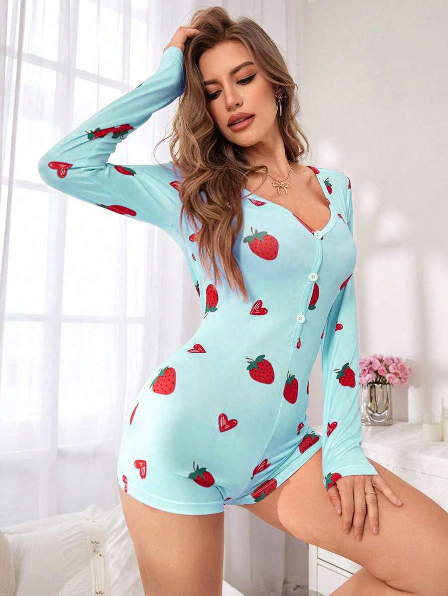 Combinaison-short imprimé cerises pour femme, automne