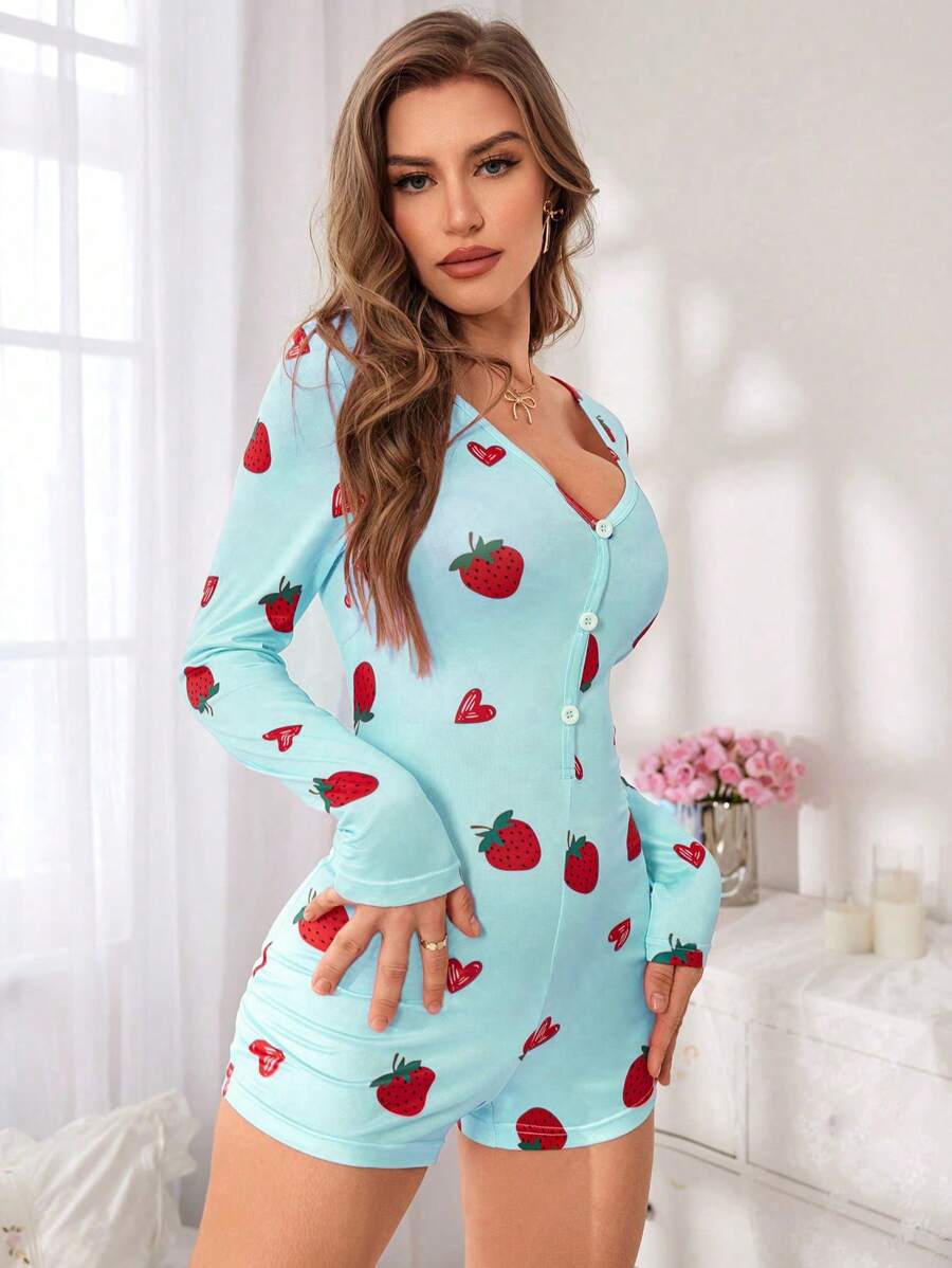 Combinaison-short imprimé cerises pour femme, automne