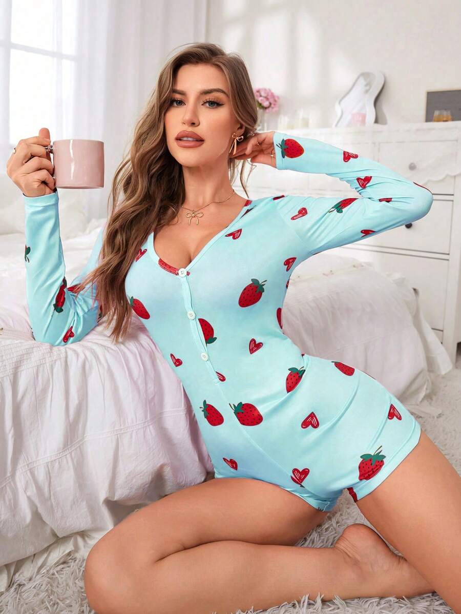 Combinaison-short imprimé cerises pour femme, automne