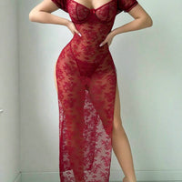 2 pièces/Set Nuisette sexy en dentelle pour femmes (avec armature, string)