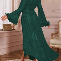 Robe ample à volant de tulle à décor floral 3D