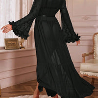 Robe ample à volant de tulle à décor floral 3D