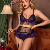 PinupGlam Ensemble de lingerie sexy pour femmes avec décoration en dentelle et nœud