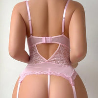 4 pièces Ensemble de lingerie en dentelle sexy pour femmes, sous-vêtements