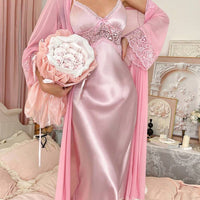 Ensemble de robe de chambre et de robe de nuit en satin élégant et dentelle, pour femmes, pour les vacances