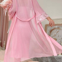 Ensemble de robe de chambre et de robe de nuit en satin élégant et dentelle, pour femmes, pour les vacances