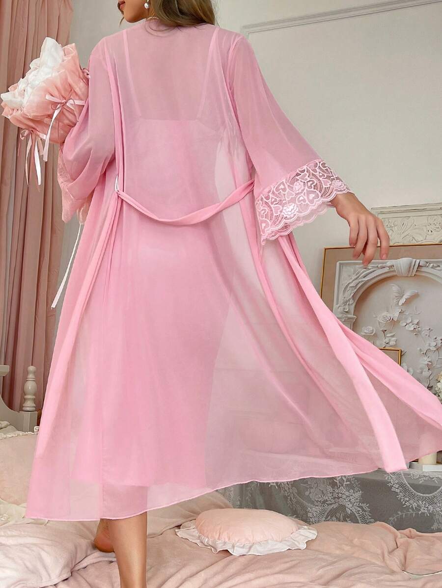 Ensemble de robe de chambre et de robe de nuit en satin élégant et dentelle, pour femmes, pour les vacances