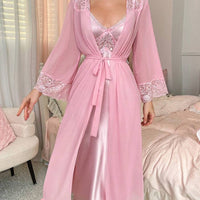 Ensemble de robe de chambre et de robe de nuit en satin élégant et dentelle, pour femmes, pour les vacances