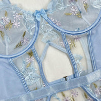 3 pièces Body lingerie avec armature, à broderie florale et en mesh