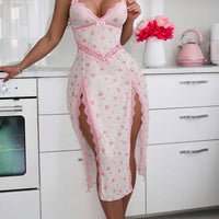 2 pièces/Set Robe de mariée sexy avec contraste de dentelle à imprimé floral romantique et insert en maille fendue