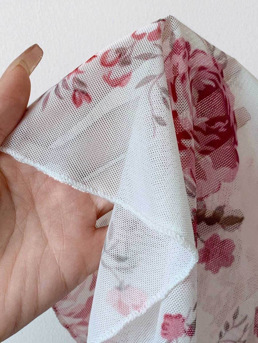 Nuisette fendue à encolure en V, manches évasées et imprimé floral sexy pour femmes