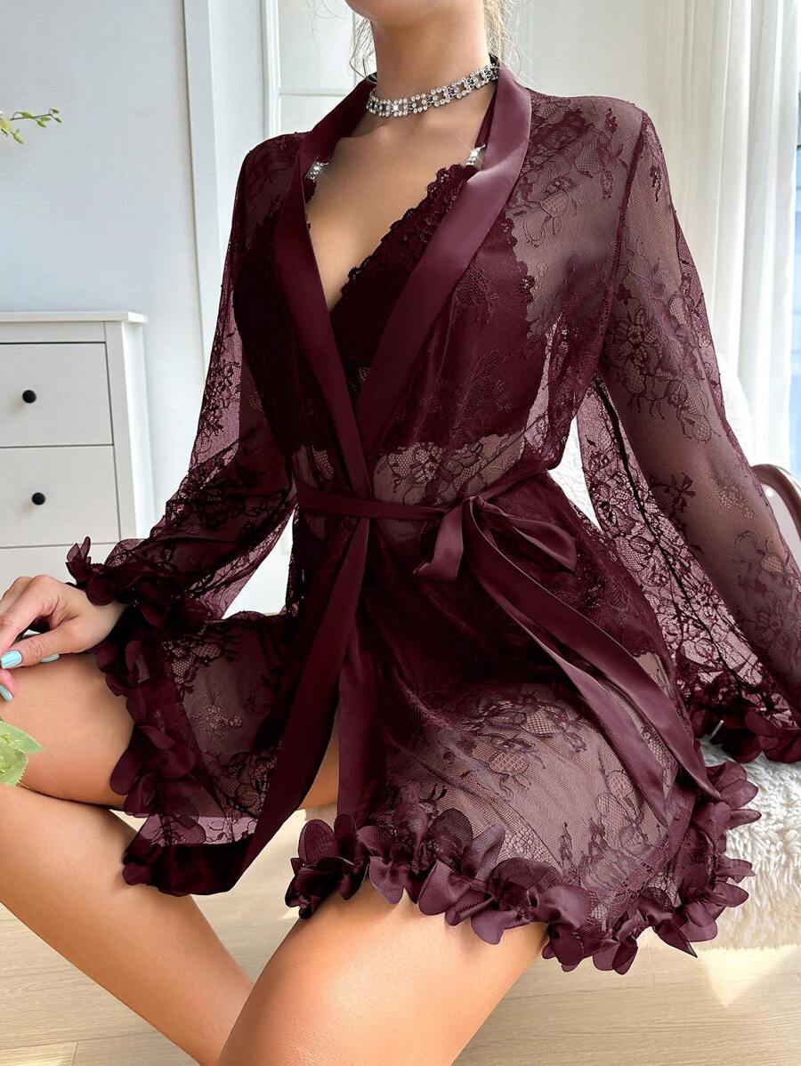 SilkySpell Ensemble de lingerie sexy avec patchwork en dentelle pour femmes