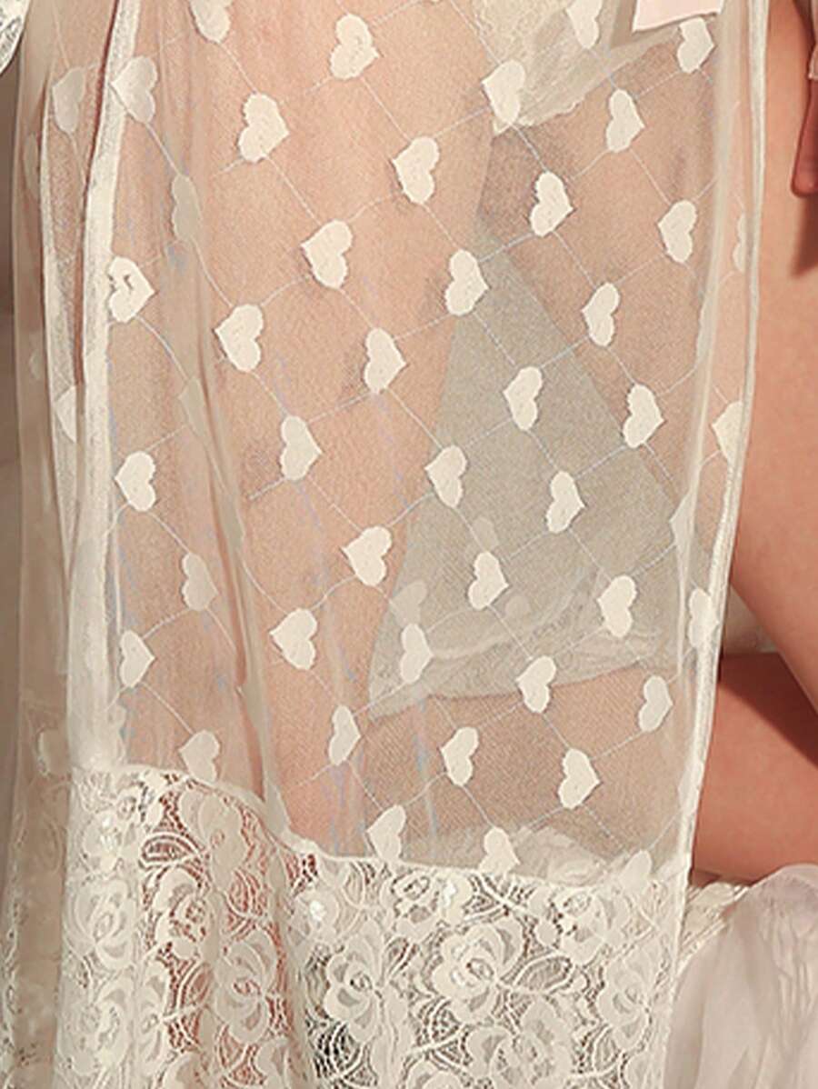 DelicateAllure Robe transparent à cœur en maille et dentelle contrastée pour femmes