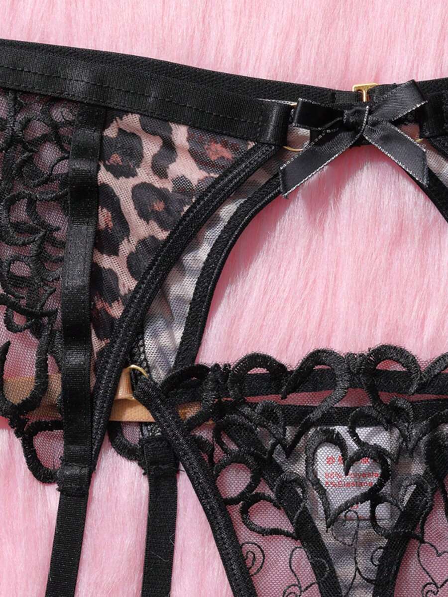 Ensemble de 3 soutien-gorge porte-jarretelles en maille transparente sexy pour femme