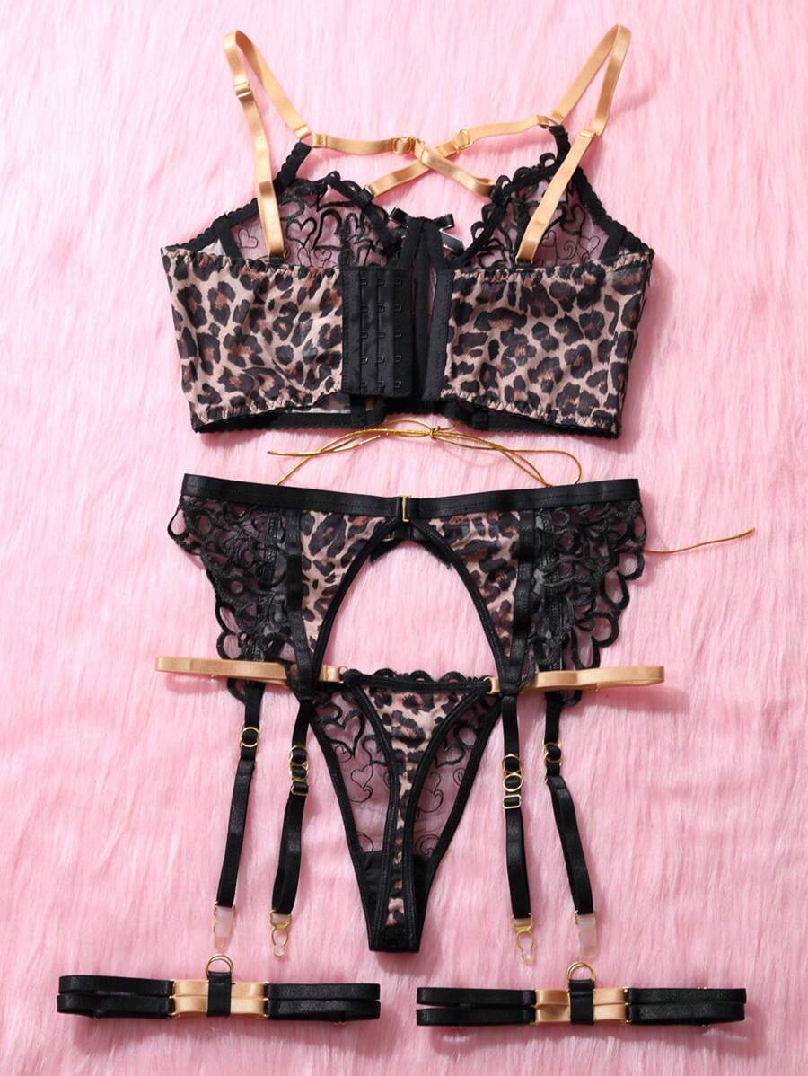 Ensemble de 3 soutien-gorge porte-jarretelles en maille transparente sexy pour femme